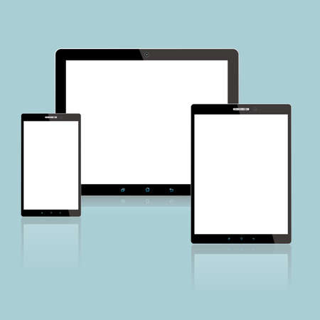 Electronic devices isolated on blue background.のイラスト素材