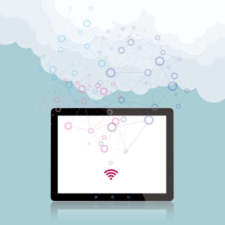 Digital tablet with wireless connection isolated on blue background.のイラスト素材