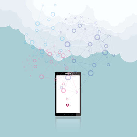Cloud computing concept - Smartphone with wireless connection isolated on blue background.のイラスト素材