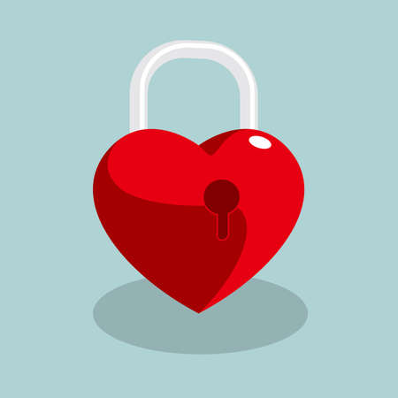 Heart-shaped padlock isolated on blue background.のイラスト素材