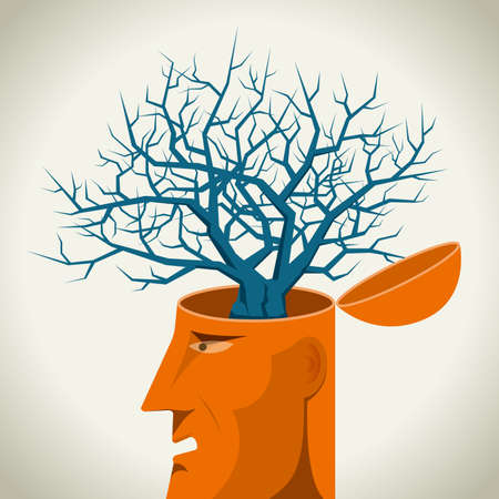 Dried tree emerging from human brain.のイラスト素材