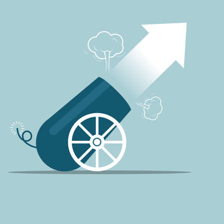 Vector drawn cannon. Isolated on blue background.のイラスト素材