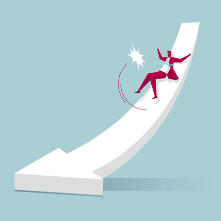 The businessman slipped on the arrow. Isolated on blue background.のイラスト素材