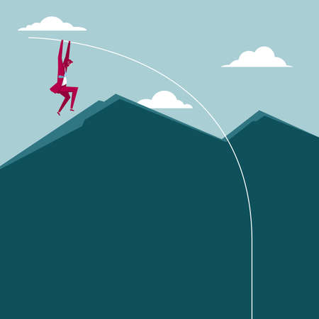 Businessman pole vault. Cross the mountain. The clouds are in the sky.のイラスト素材
