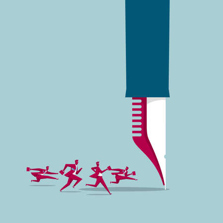 Businessman Ran Away Under The Pen Isolated On Blue Background のイラスト 素材 ストックフォト 写真素材のstock Foto ストックドットフォト