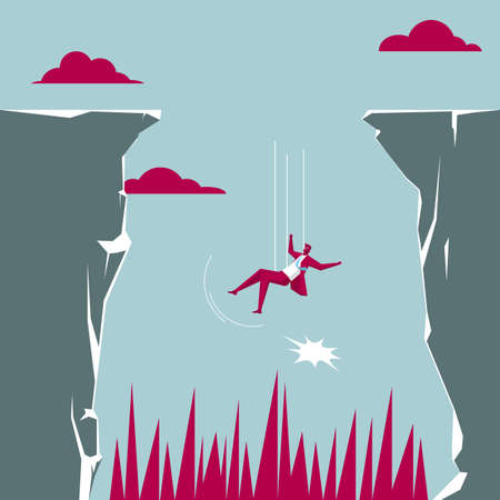 Businessman falling off a cliff isolated on blue background.のイラスト素材