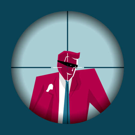 A sniper aiming at a businessman who is a thiefのイラスト素材