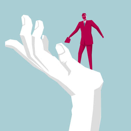 Businessman standing on the palm of a handのイラスト素材