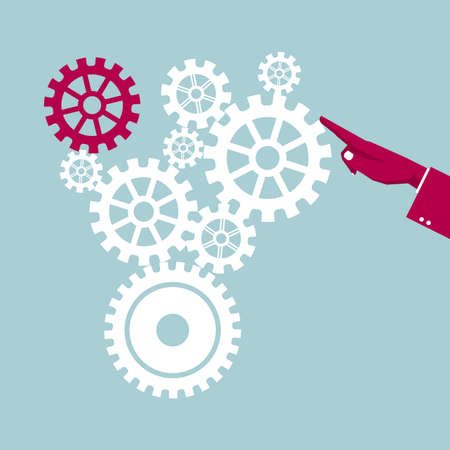 Finger push this round. Isolated on blue background.のイラスト素材