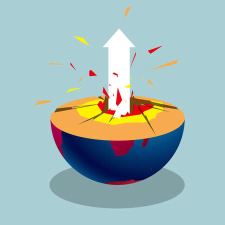 An arrow bursting through the center of the earthのイラスト素材
