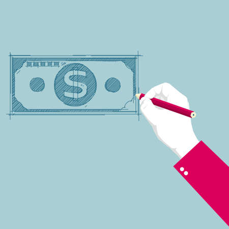 Hand drawing a banknote using a pencilのイラスト素材