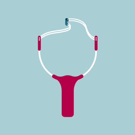 Vector drawn slingshot. Isolated on blue background.のイラスト素材