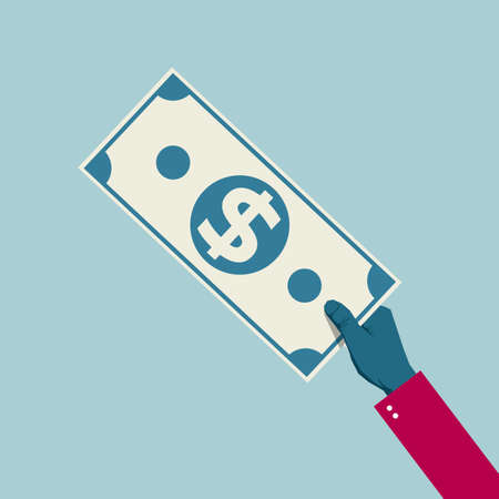 Hand holding dollar banknotes. Isolated on blue background.のイラスト素材
