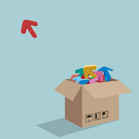 The arrow is in the carton. Isolated on blue background.のイラスト素材