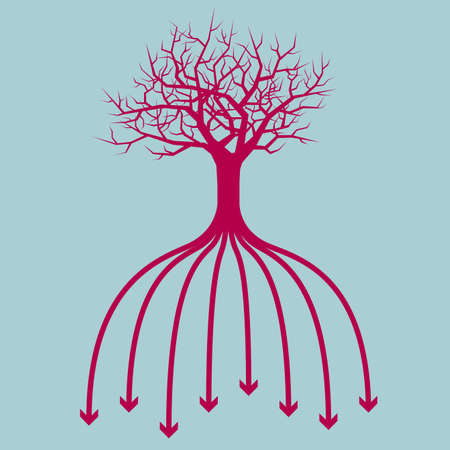 A combination of arrows and tree. Isolated on blue background.のイラスト素材