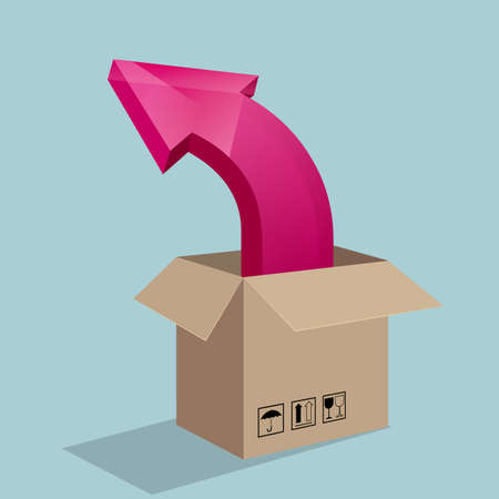 Arrow coming out of the carton. Isolated on blue background.のイラスト素材