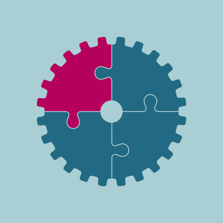 Gear puzzle game. Isolated on blue background.のイラスト素材