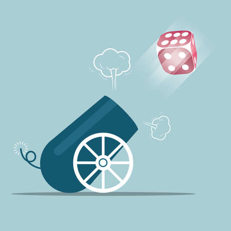 Cannons and dice. Isolated on blue background.のイラスト素材