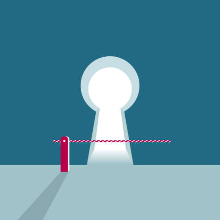 Automatic boom barrier gate set stock. Isolated on blue background.のイラスト素材