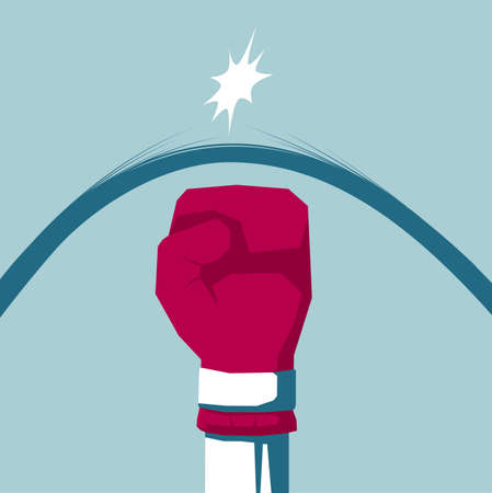 The fist hit the stick. Isolated on blue background.のイラスト素材