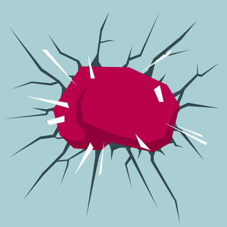 Boxing glove breaking through wall. Isolated on blue background.のイラスト素材