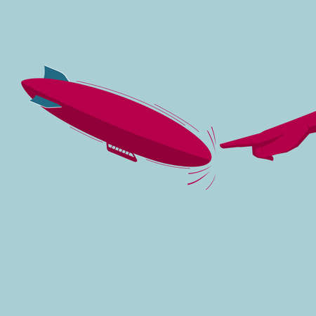 Airship and hand. Isolated on blue background.のイラスト素材