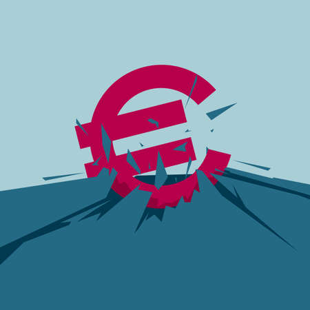 Euro symbol on cracked ground. Isolated on blue background.のイラスト素材