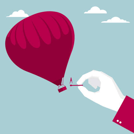 Ignite hot air balloon. Isolated on blue background.のイラスト素材