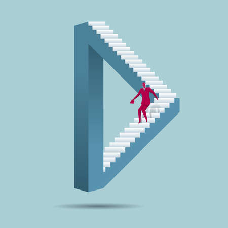 Businessman going down stairs of a triangular structureのイラスト素材