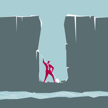 The businessman is drilling. Isolated on blue background.のイラスト素材