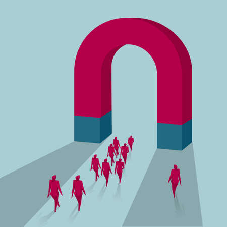 A group of business people walked towards a horseshoe magnet.のイラスト素材