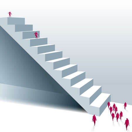 Teamwork concept. A group of people went up the ladder.のイラスト素材