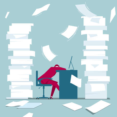 Concept of huge amount of work. Isolated on blue background.のイラスト素材