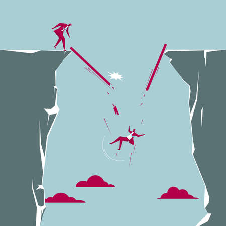 The businessman accidentally fell off the cliff. Isolated on blue background.のイラスト素材