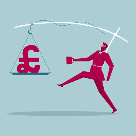 Businessman with pound sign on stick in front of himのイラスト素材