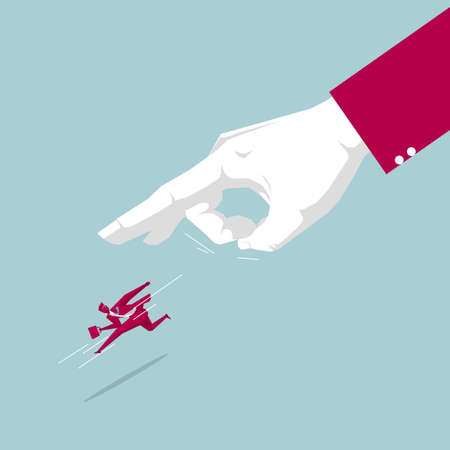 The businessman fled the danger. Isolated on blue background.のイラスト素材