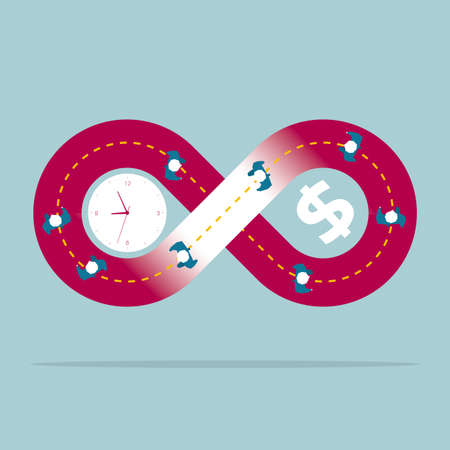Businessmen stuck in giant infinity loop of time and moneyのイラスト素材