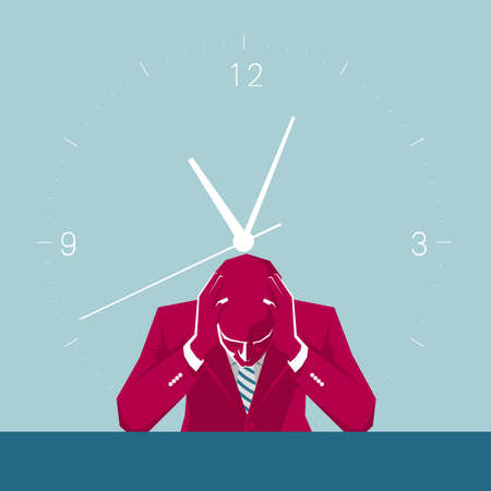 The businessman is thinking. Isolated on blue background.のイラスト素材