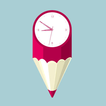 Clock and pencil. Isolated on blue background.のイラスト素材