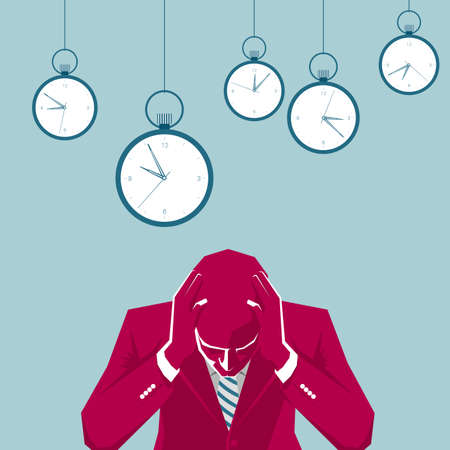 The businessman is thinking. Isolated on blue background.のイラスト素材
