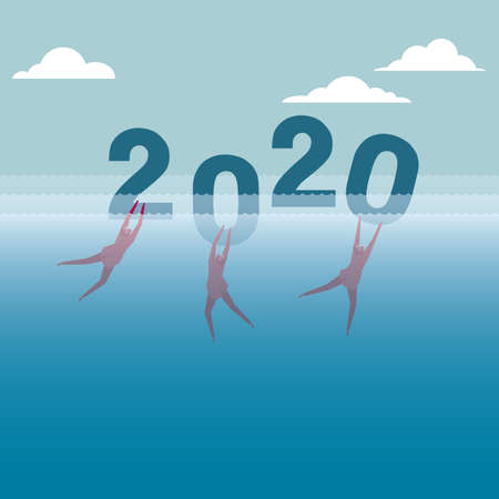 New Year 2020 symbol design. Isolated on blue background.