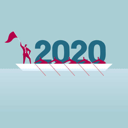 New Year 2020 symbol design. Isolated on blue background.