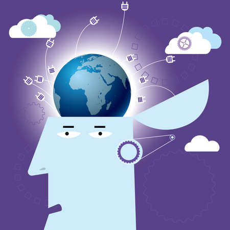 Artificial intelligence concept design, earth in the brain.のイラスト素材