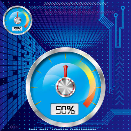 Vector drawn pressure gauge. The background is blue.のイラスト素材