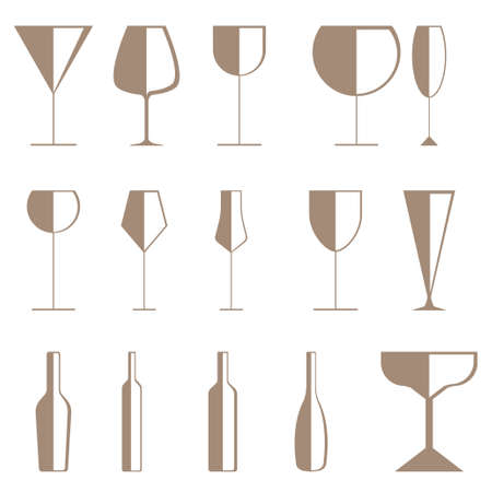 champagne and wine glasses isolated on white background.のイラスト素材