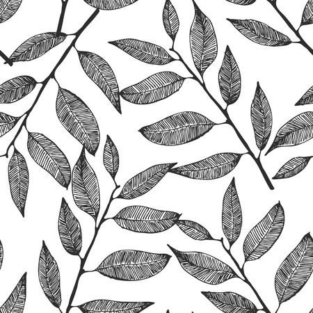 Seamless background with hand drawn leavesのイラスト素材