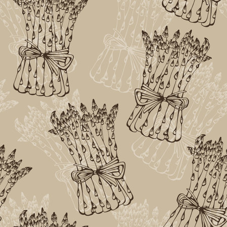 Asparagus vector seamless pattern, hand drawn vegetable backgroundのイラスト素材