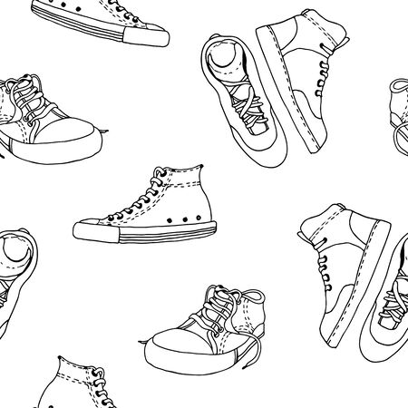 Sneakers vector seamless pattern, active shoes isolated on white backgroundのイラスト素材