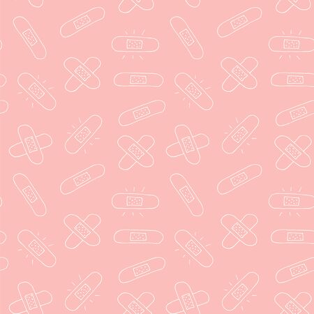 Sticking plaster vector seamless pattern, hand drawn plaster  isolated on pink backgroundのイラスト素材