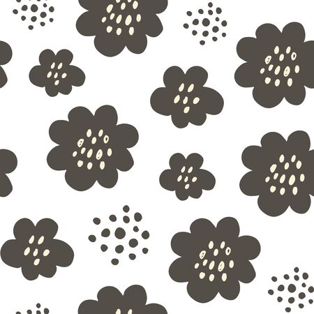 Flowers and branches seamless pattern, hand drawn vector floral background with flowers, leafs, branchesのイラスト素材